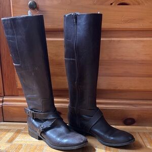 Nine West Dark Brown Leather Knee-High Riding Boots